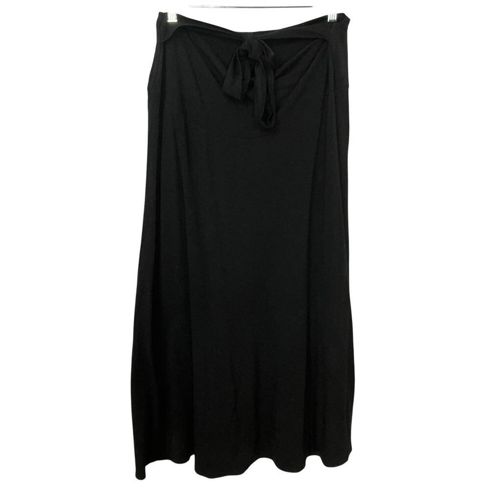 Vintage Linda Lundstrom Maxi Skirt Black Womens Bamboo Stretch Knot‎ Front Boho